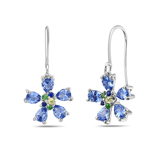 BLUE SAPPHIRE & PERIDOT FLOWER EARRINGS