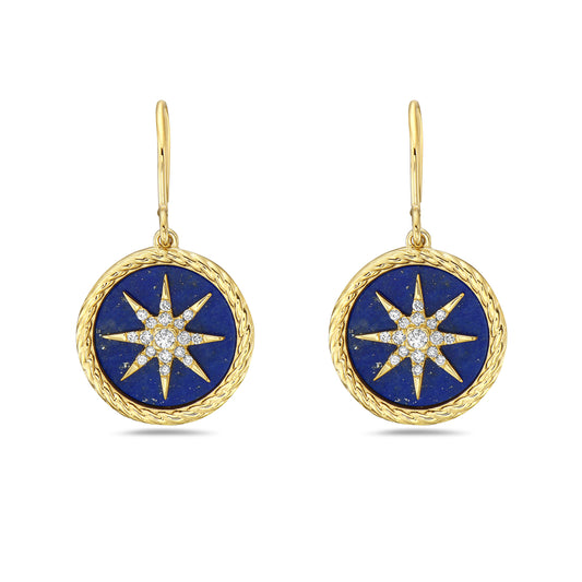 14K LAPIZ EARRINGS WITH 34 DIAMONDS 0.15CT, 14MM