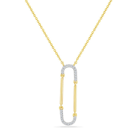 14K PAPER CLIP SHAPED PENDANT WITH 24 DIAMONDS 0.053CT 18 INCHES CHAIN