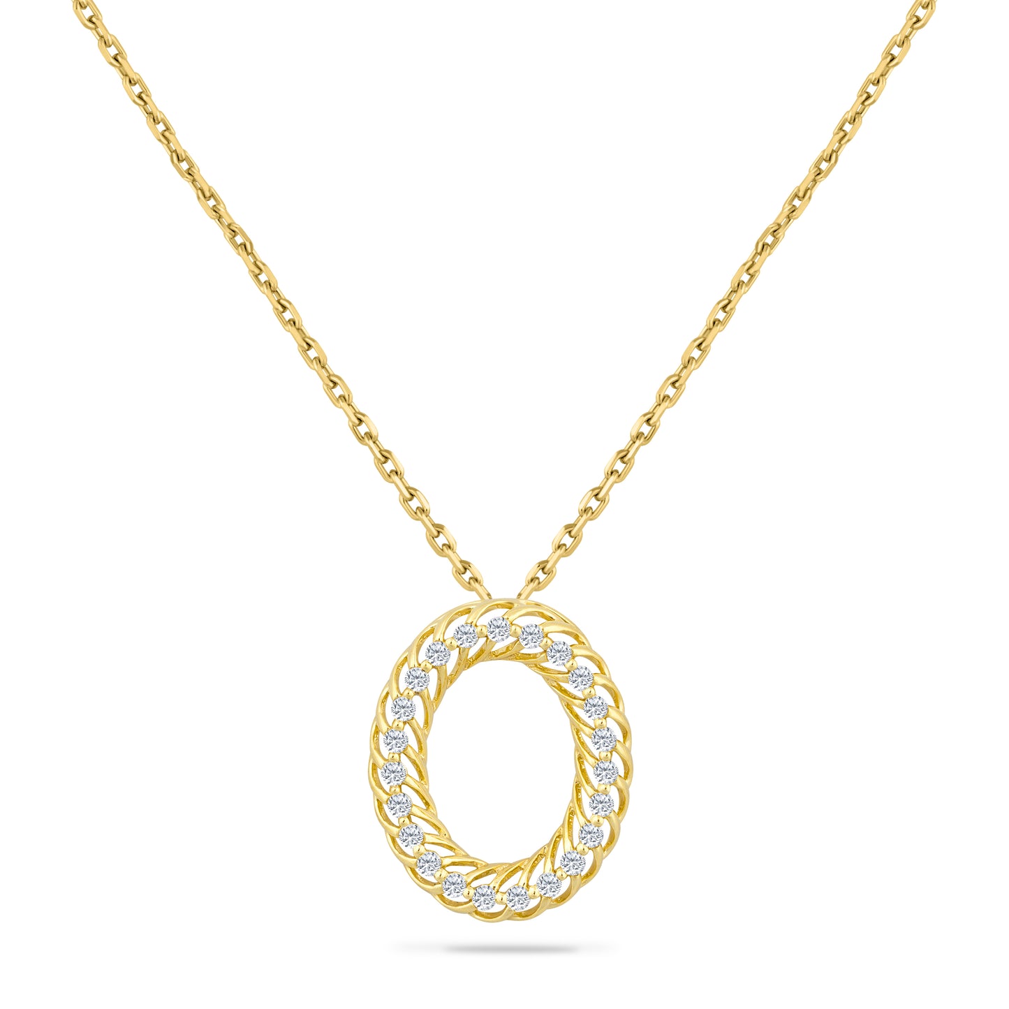 14K OVAL PENDANT WITH 23 DIAMONDS 0.25CT ON 18 INCHES CURB CHAIN