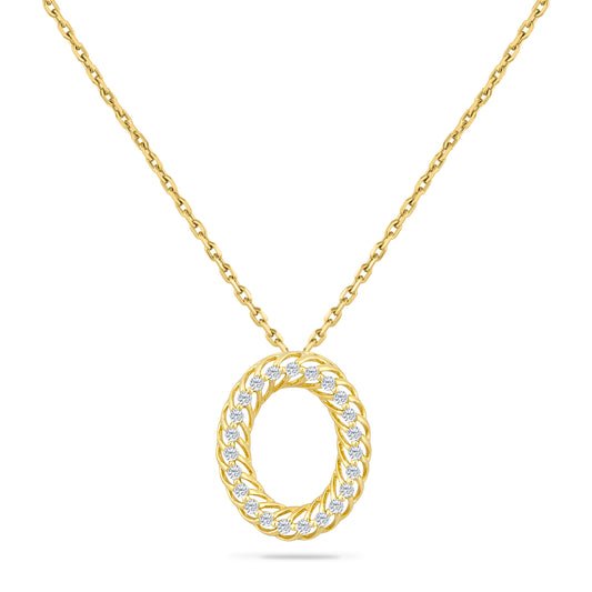 14K OVAL PENDANT WITH 23 DIAMONDS 0.25CT ON 18 INCHES CURB CHAIN