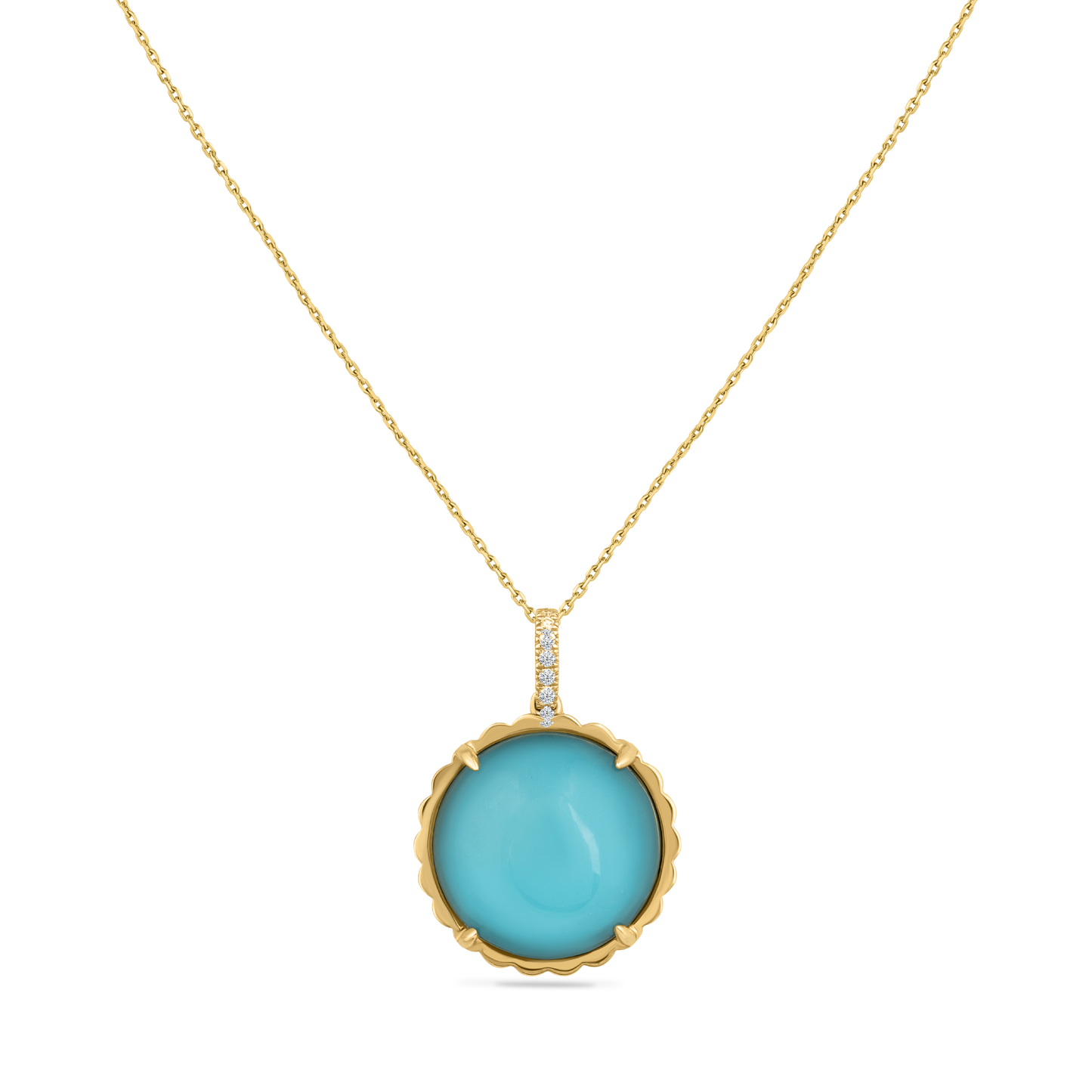 14K PENDANT WITH 11 DIAMONDS 0.07CT, WHITE TOPAZ & DOUBLET TURQUOISE ON 18 INCHES CHAIN