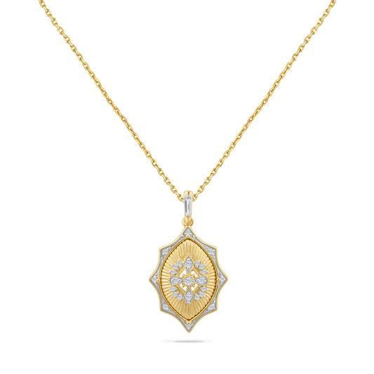 14K  PENDANT WITH 1 TAP DIAMOND 0.07CT & 25 RD DIAMONDS 0.14CT ON 18 INCHES CHAIN