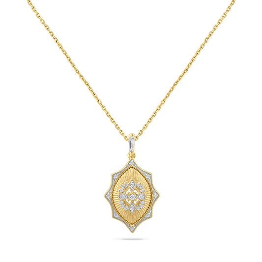 14K PENDANT WITH 1 TAP DIAMOND 0.07CT & 25 ROUND DIAMONDS 0.14CT ON 18 INCHES CABLE CHAIN
