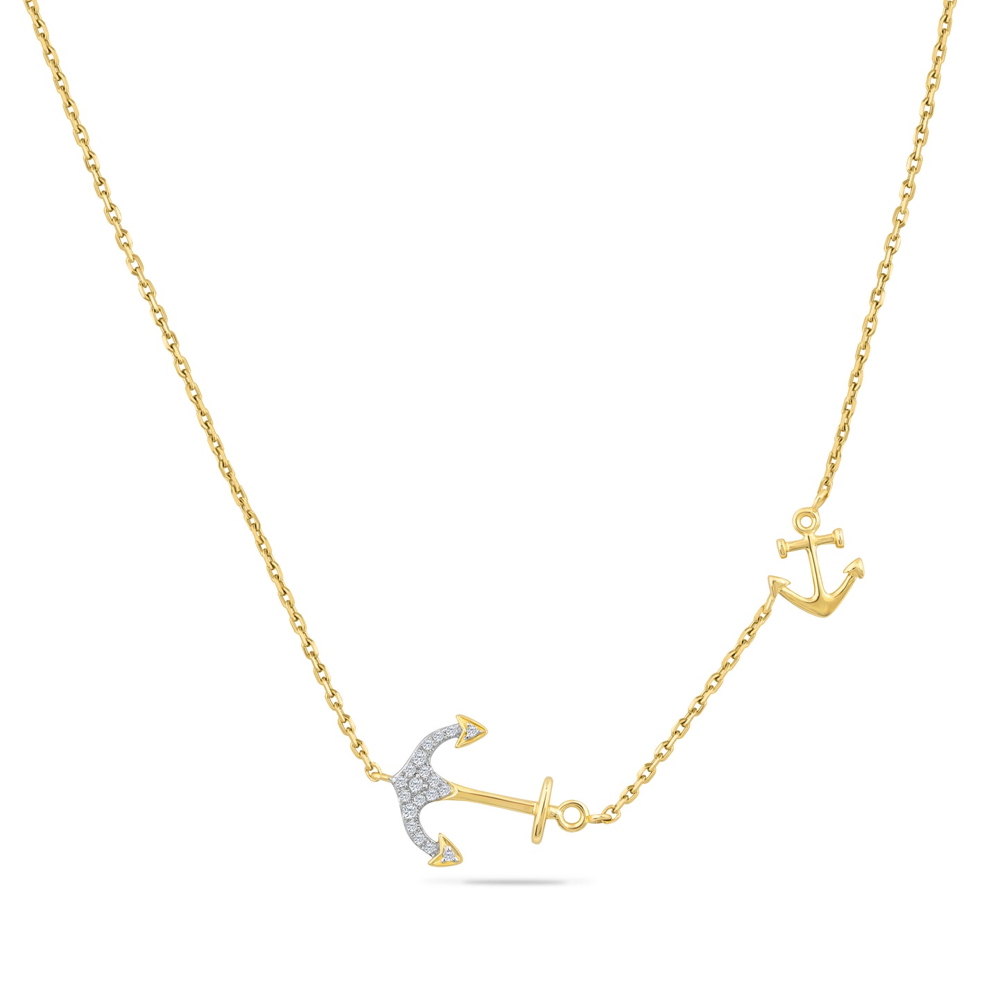 14K ANCHOR NECKLACE WITH SMALL ANCHOR WITH 19 DIAMONDS 0.07CT, ON  18 INCHES CHAIN