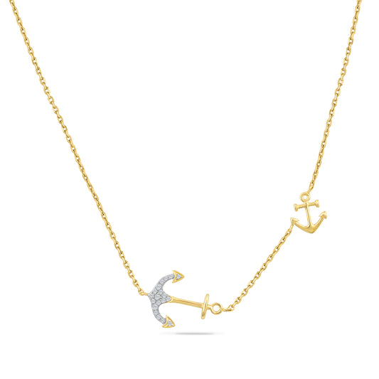 14K ANCHOR NECKLACE WITH SMALL ANCHOR WITH 19 DIAMONDS 0.07CT, ON 18 INCHES CHAIN