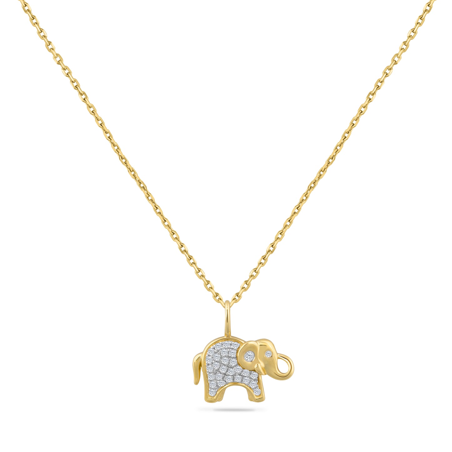 14K ADORABLE BABY ELEPHANT PENDANT WITH 30 DIAMONDS 0.09CT ON 18 INCHES CABLE CHAIN