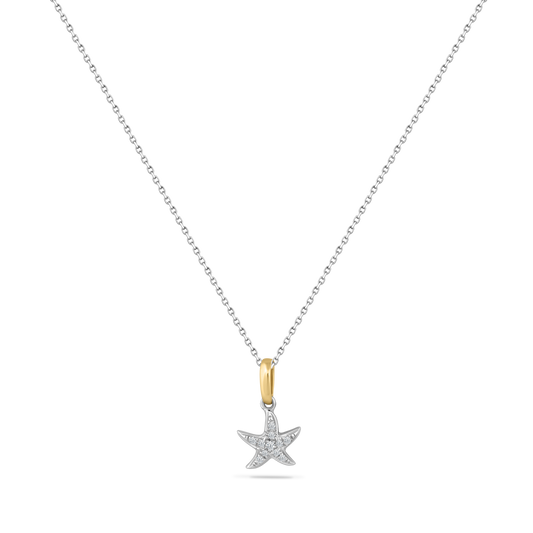 14K TWO TONE SINGLE STARFISH PENDANT WITH 11 DIAMONDS 0.05CT ON 18 INCHES CABLE CHAIN