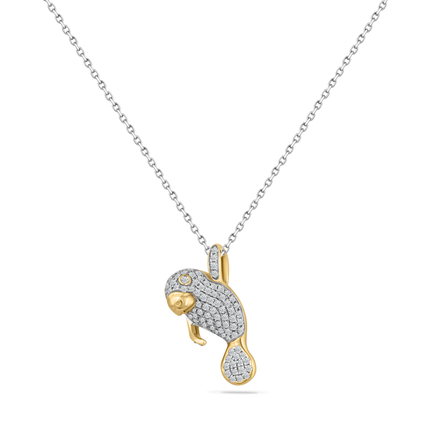 14K PAVE MANATEE PENDANT WITH 105 DIAMONDS 0.33CT ON 18 INCHES CHAIN