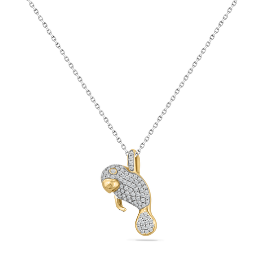 14K PAVE MANATEE PENDANT WITH 105 DIAMONDS 0.33CT ON 18 INCHES CABLE CHAIN