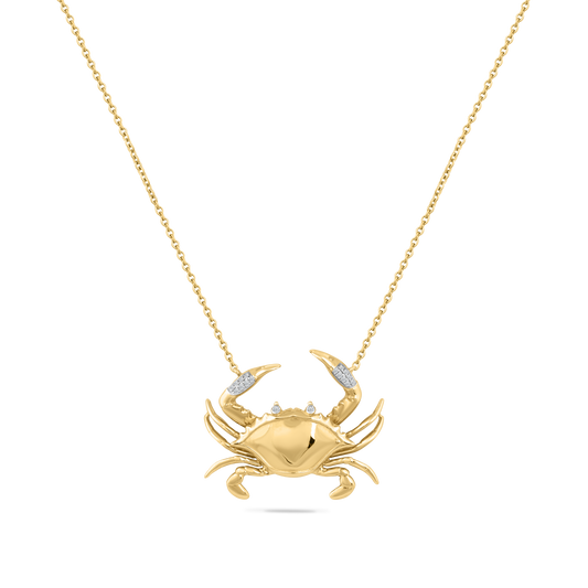 14K MARYLAND CRAB NECKLACE WITH 18 DIAMONDS 0.06CT ON 18 INCHES CABLE CHAIN