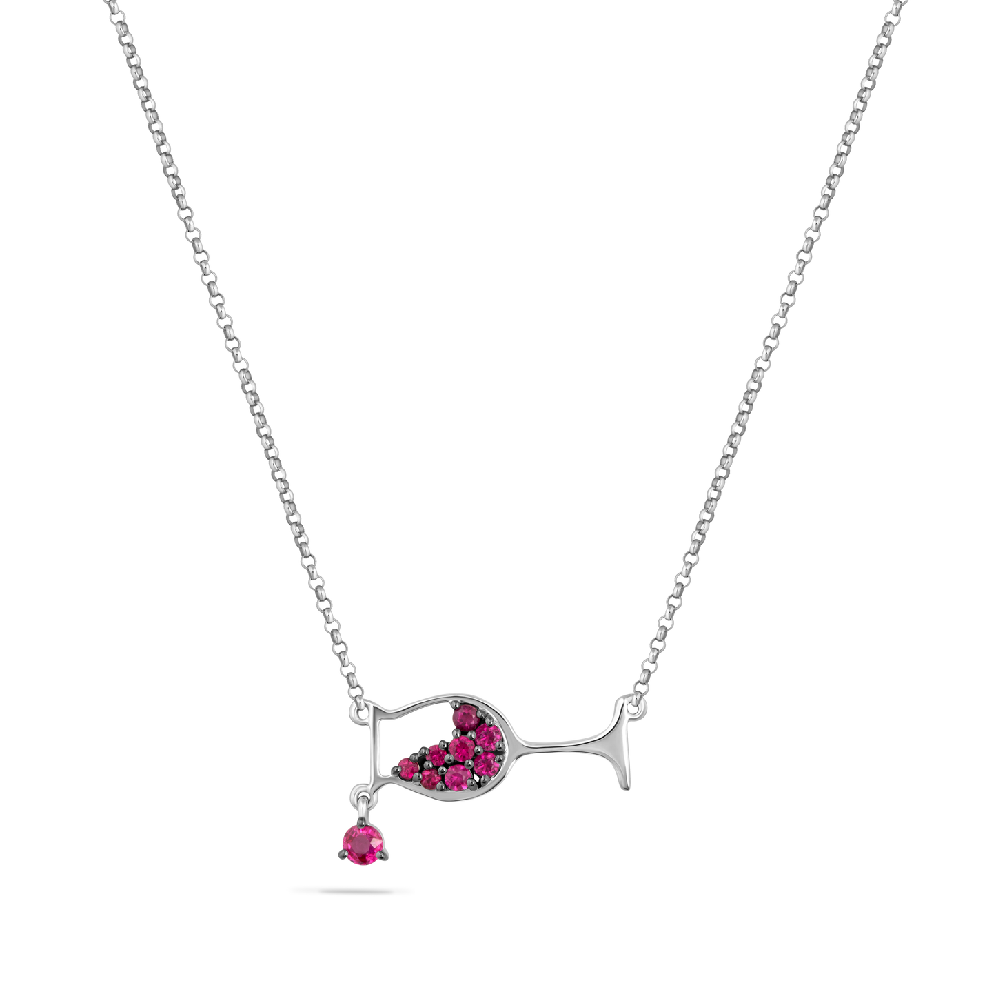 14K CHAMPAGNE GLASS NECKLACE WITH 9 PINK SAPPHIRES 0.38CT ON 18 INCHES CHAIN