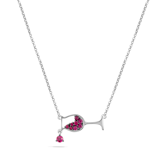 14K CHAMPAGNE GLASS NECKLACE WITH 9 PINK SAPPHIRES 0.38CT ON 18 INCHES CABLE CHAIN