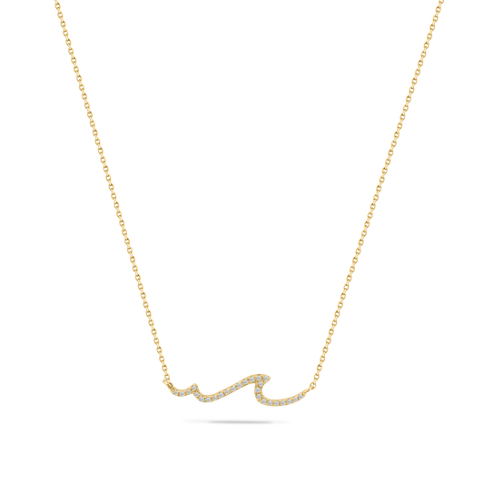 14K WAVE NECKLACE 26 DIAMONDS 0.07CT ON 18 INCHES CHAIN