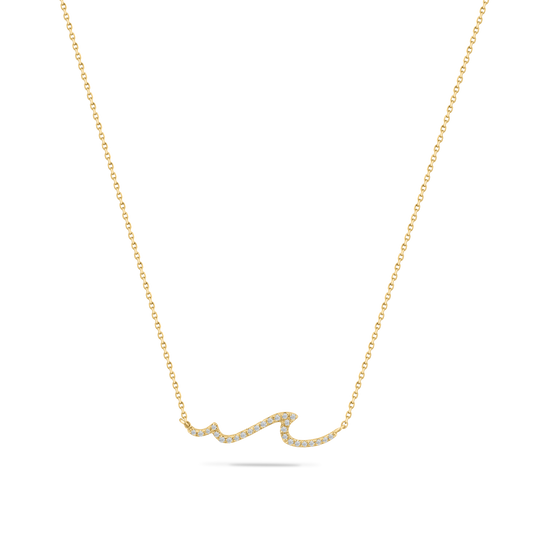 14K WAVE NECKLACE WITH 26 DIAMONDS 0.07CT ON 18 INCHES CABLE CHAIN