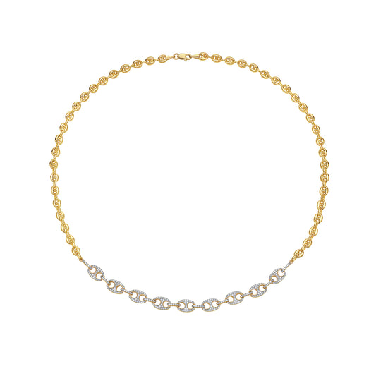 14K ANCHOR LINK NECKLACE WITH 304 DIAMONDS 1.14CT ON 18 INCHES CHAIN