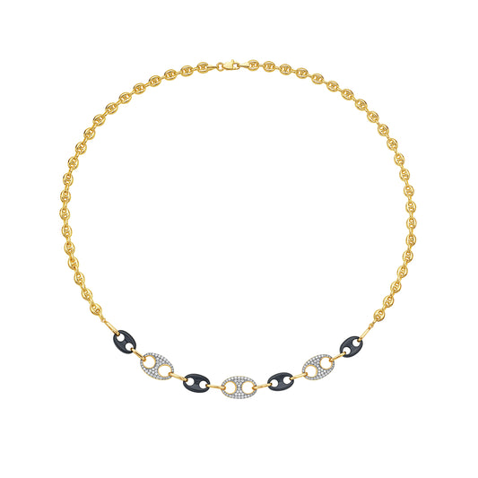 14K ANCHOR LINK PENDANT WITH 114 DIAMONDS 0.07CT ALTERNATING WITH BLACK ONYX ON ANCHOR LINK 18 INCHES CHAIN