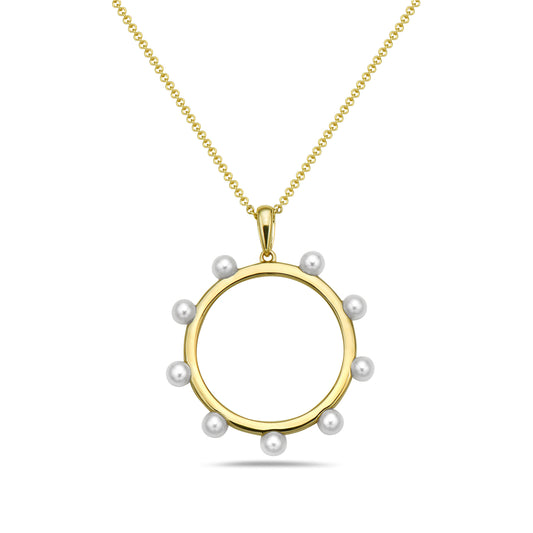 PEARLS CIRCLE PENDANT, 20MM ON 18 INCHES CHAIN