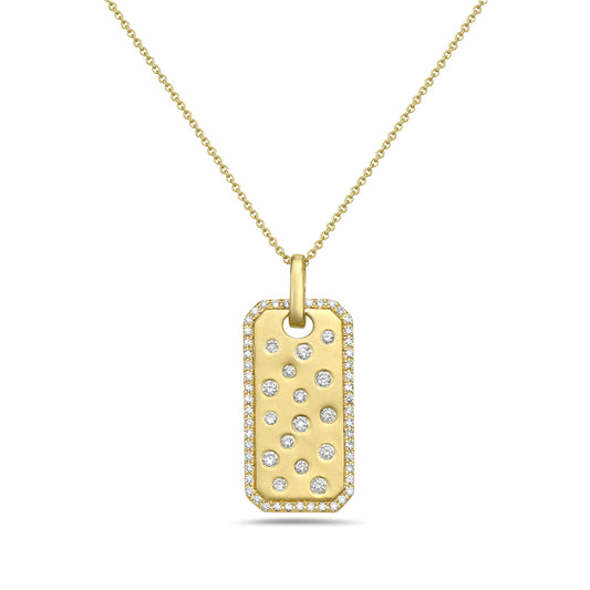 14K TAG PENDANT WITH 65 DIAMONDS 0.30CT ON 18 INCHES CHAIN