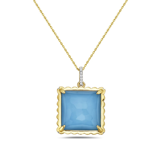 14K SQUARE TURQUOISE PENDANT ON 18 INCHES CHAIN