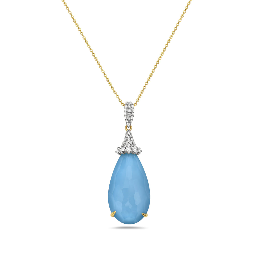14K TEAR DROP REC TURQUOISE PENDANT ON 18 INCHES CHAIN