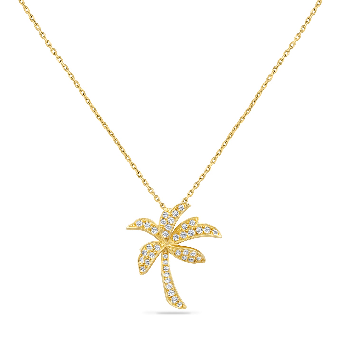 14K PALM TREE PENDANT WITH 40 DIAMONDS 0.35CT  ON  18 INCHES CABLE CHAIN
