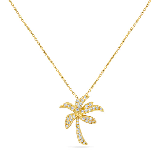 14K PALM TREE PENDANT WITH 40 DIAMONDS 0.35CT ON 18 INCHES CABLE CHAIN