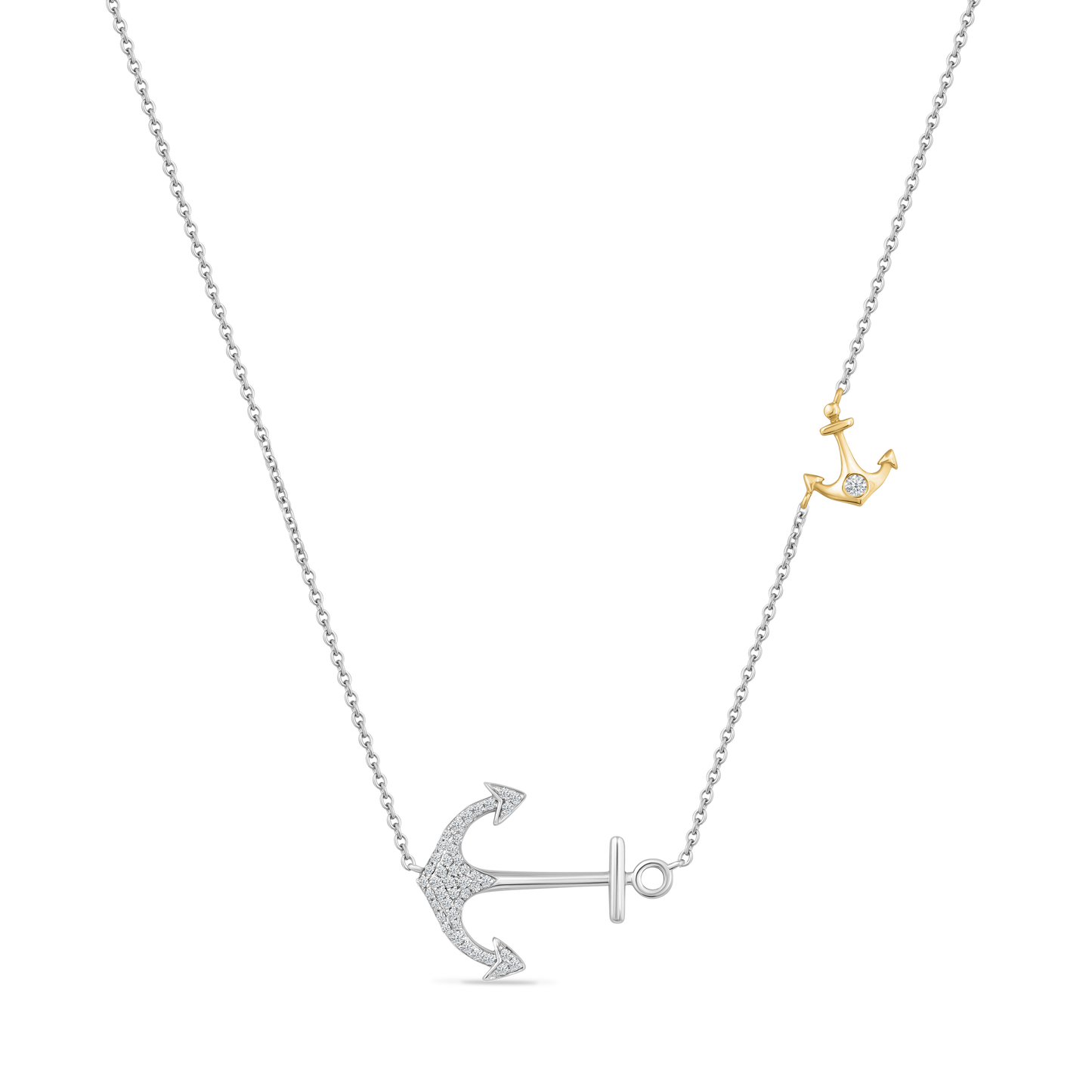 14K SIDEWAYS ANCHOR NECKLACE WITH 44 DIAMONDS 0.15CT, 20MM WIDTH, ON 18 INCHES CHAIN