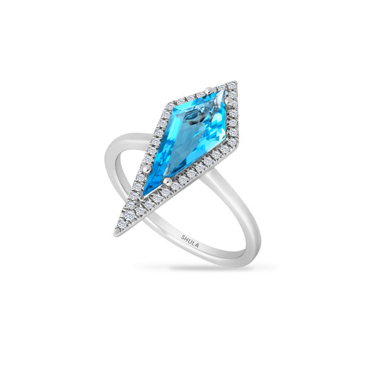 14K RING WITH 37 DIAMONDS 0.17CT & 1 BLUE TOPAZ 2.29CT