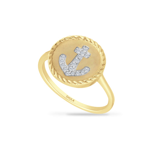 14K ANCHOR RING WITH 17 DIAMONDS 0.09CT, 13MM DIAMETER