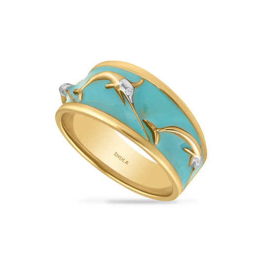 14K TUNA, SHARK & MARLIN BAND WITH ENAMEL SIZE 9MM