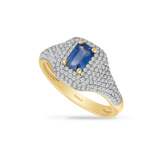 14K RING WITH 232 DIAMONDS 1.34CT & E.C. SAPPHIRE 0.75CT