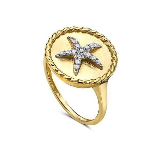 14K STARFISH RING WITH 16 DIAMONDS 0.14CT, 16MM DIAMETER