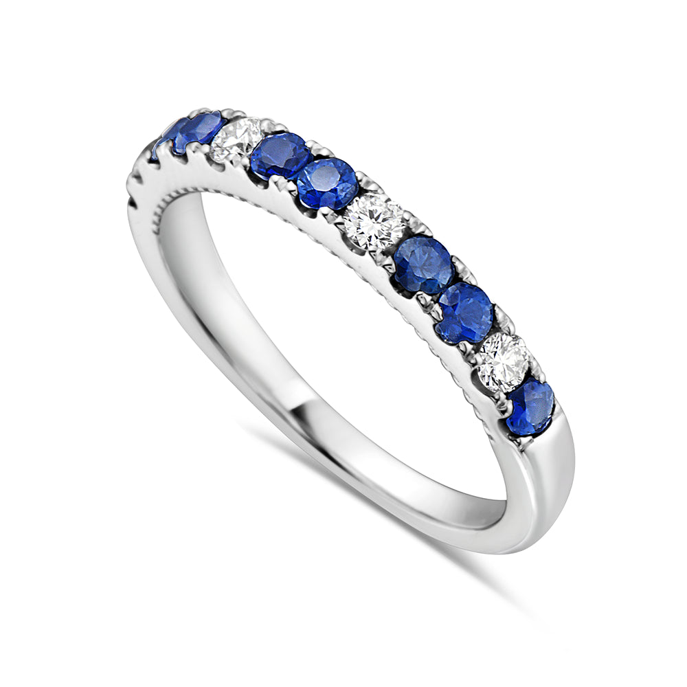 14K RING BAND ALTERNATING 8 BLUE SAPPHIRES 0.53CT AND 4 DIAMONDS 0.20CT