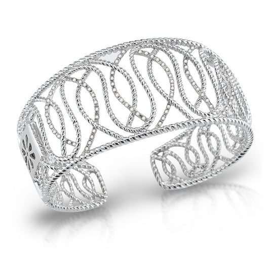 STERLING SILVER WITH DIAMONDS SWIRL DESIGN CUFF