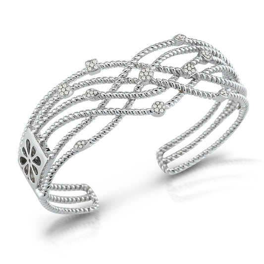 STERLING SILVER HINGED CUFF SET WITH DIAMONDS