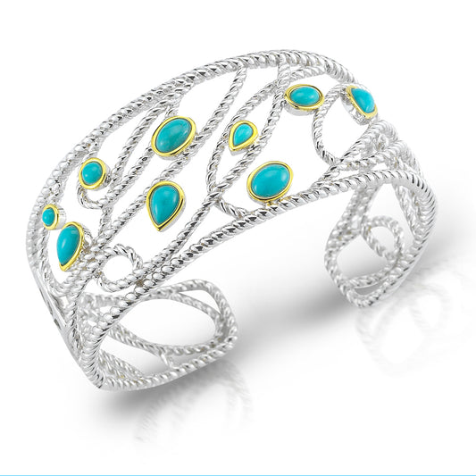 STERLING SILVER AND 14K YELLOW GOLD TURQUOISE CUFF