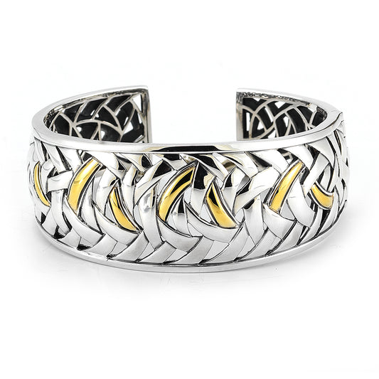 STERLING SILVER AND 14K WIDE HINGED CUFF