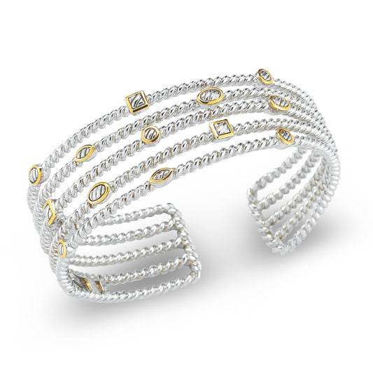SILVER & 14K HINGED CUFF