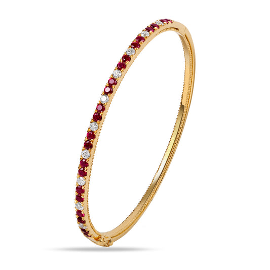 14K DIAMOND BANGLE WITH 22 PINK SAPPHIRES 1.41CT, 10 DIAMONDS 0.50CT, 2.5MM, 48x58MM