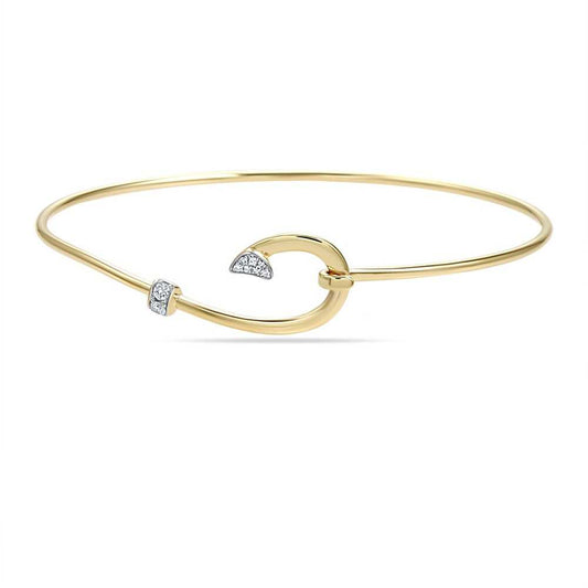 14K FLEXIBLE FISH HOOK DESIGN BANGLE WITH 9 DIAMONDS 0.08CT