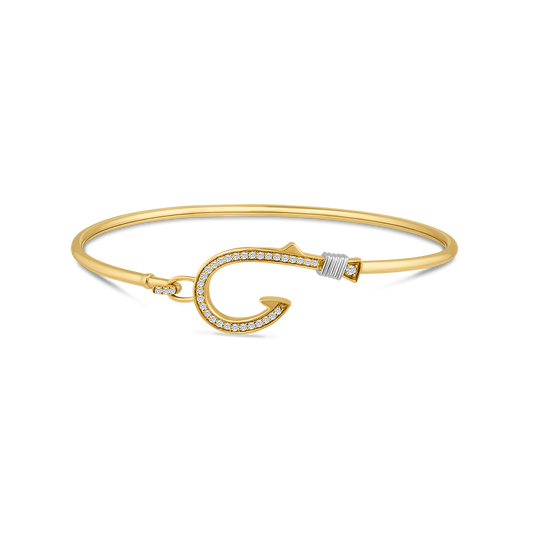14K FLEXIBLE FISHHOOK BANGLE WITH 35 DIAMONDS 0.18CT