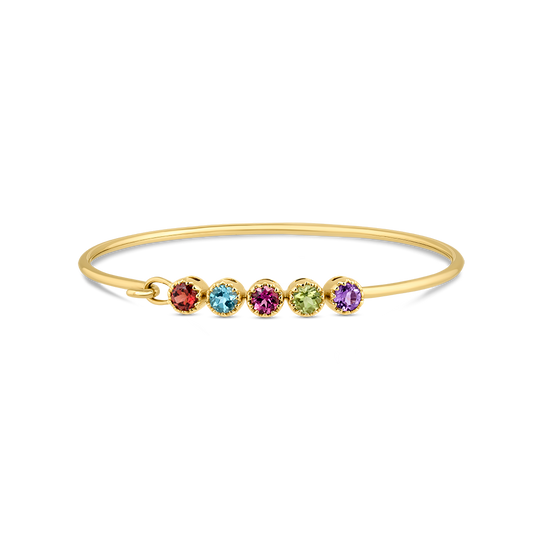 14K FLEXIBLE BANGLE ROUND GARNET, BLUE TOPAZ, PINK TOURMALINE, PERIDOT & AMETHYST 1.26CT