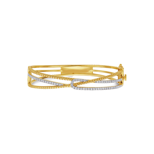 14K CABLE DESIGN BANGLE SET WITH 66 ROUND DIAMONDS 0.97CT