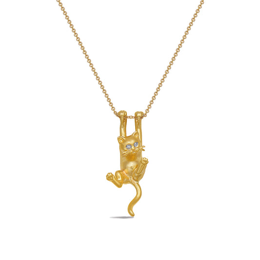 14K 2 DIAMONDS 0.015CT CAT NECKLACE ON 18 INCHES CHAIN