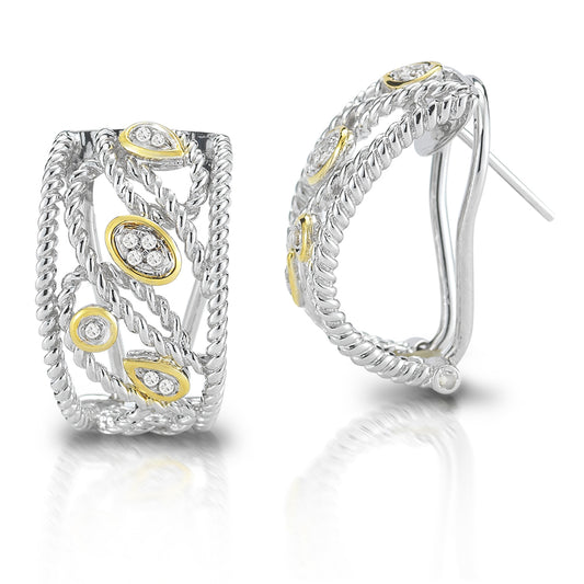 STERLING SILVER AND 14K EARRINGS WITH DIAMONDS