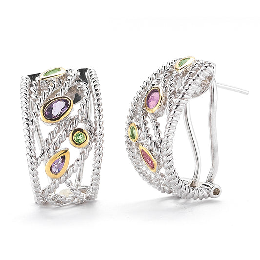 STERLING SILVER AND 14K YELLOW GOLD EARRINGS WITH SEMI-PRECIOUS STONES