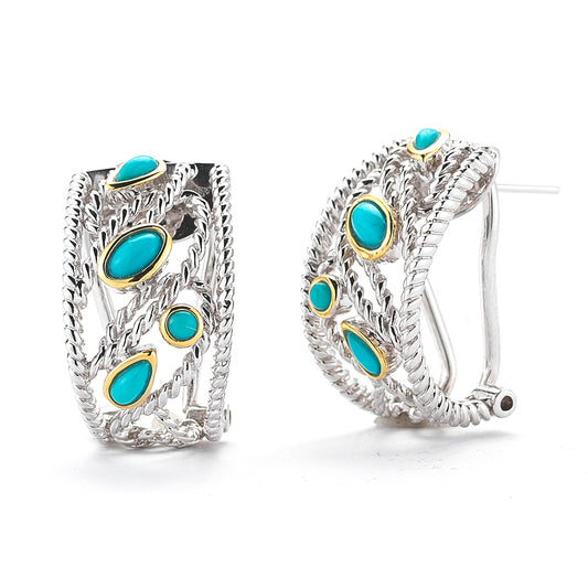 STERLING SILVER AND 14K EARRINGS WITH RECON TURQUOISE