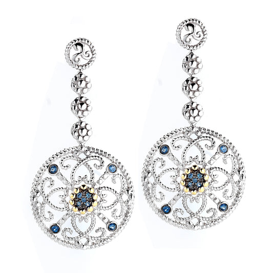 STERLING SILVER AND 14K YELLOW GOLD SAPPHIRE EARRINGS