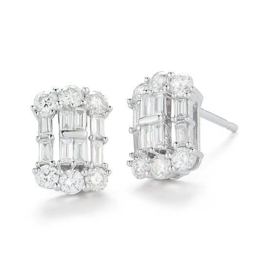 CLASSIC DESIGN ROUND & BAGUETTE DIAMOND EARRINGS IN 0.94CT